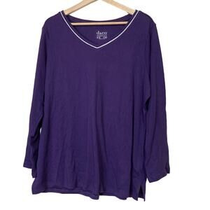 A627197 DENIM & CO Essentials Petite Long Sleeve Tunic w/ Trim Deep Grape P1X